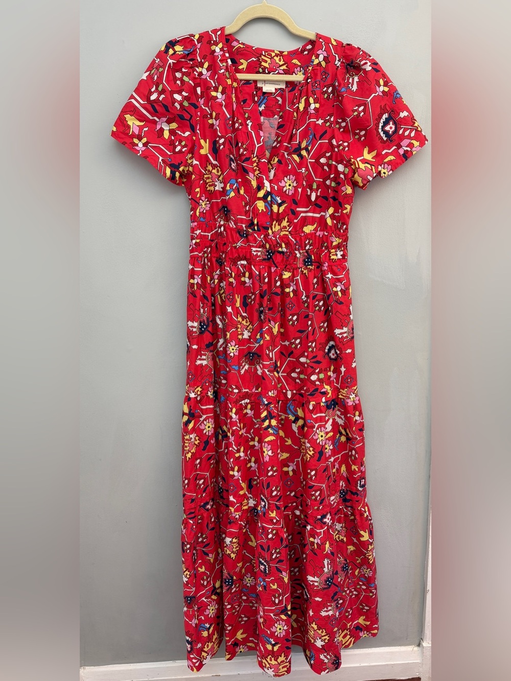 Anthropologie Maeve Somerset Maxi in Red Geo Floral Print Cotton Dress, Size Med - Picture 4 of 9